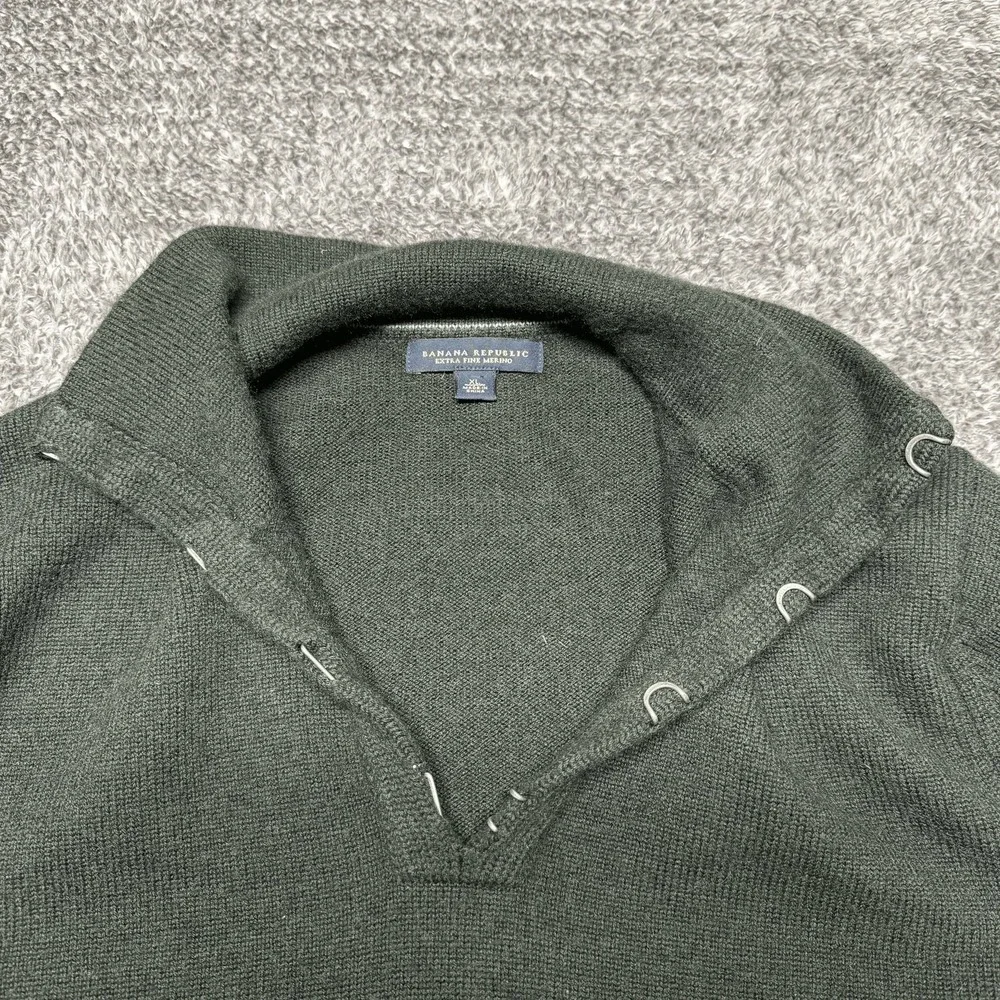 Banana Republic Mens Mock Neck Pullover Sweater XL Green Extra Fine Merino Wool‎